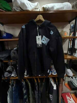 Hoodie Zippé "BR 9" – Noir & Tweed Bleu