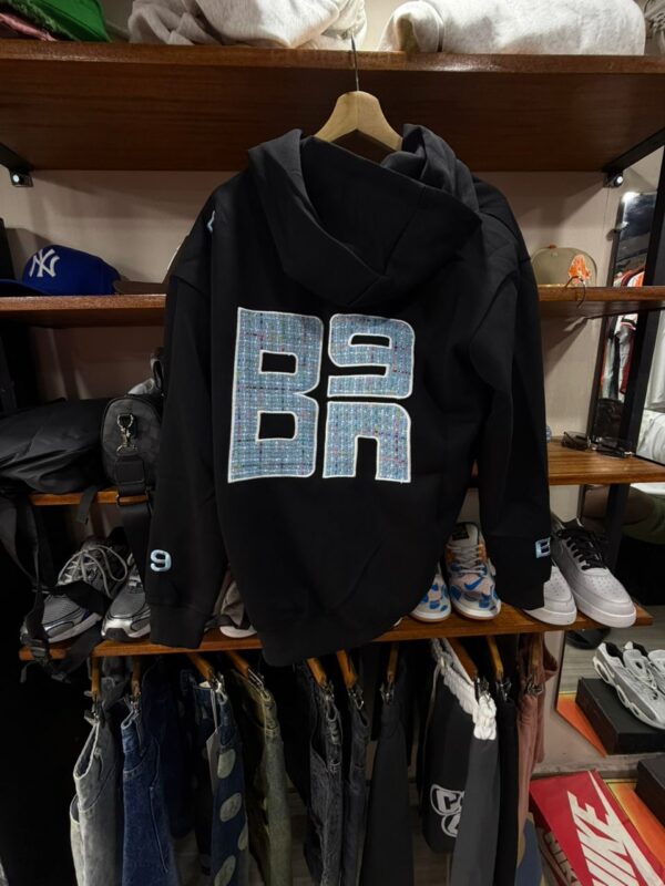 Hoodie Zippé "BR 9" – Noir & Tweed Bleu