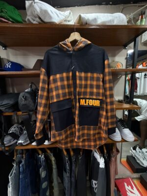 Veste à Capuche Plaid M.FOUR – Orange et Noir
